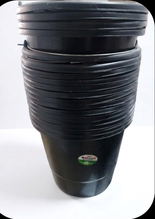 Heavy-Duty Stackable Black Plastic Buckets with Metal Handles